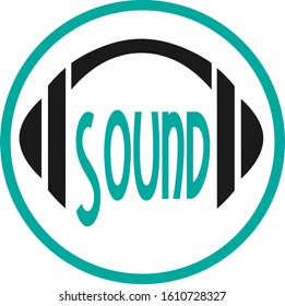 simple black and blue icon with big headphones and text "sound"