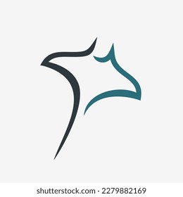 simple black and blue stingray line icon logo vector design, modern logo pictogram design of manta ray fish