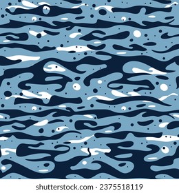 Simple black blue and white abstract silhouettes seamless pattern, vector 