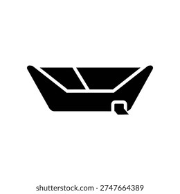 A simple black boat icon with a modern design, on a clean white background, symbolizing travel or transportation.