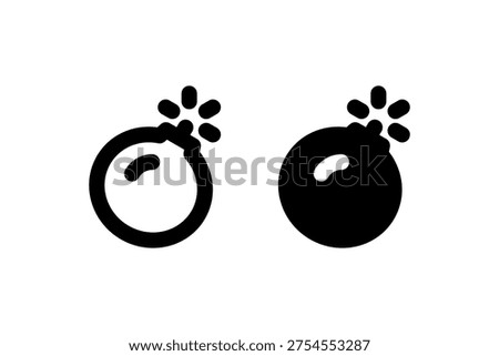 Simple black bomb icon set with lit fuses on white background.