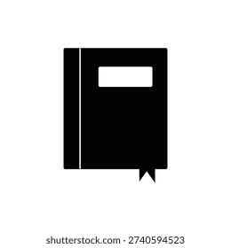 A simple black book icon featuring a bookmark, symbolizing education, reading, and literary pursuits.