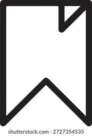 Um simples ícone de marcador preto com um canto dobrado em um fundo branco limpo, perfeito para aplicações web e design móvel