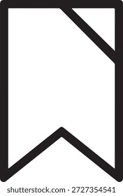 Um simples ícone de marcador preto com um canto dobrado em um fundo branco limpo, apresentando um design elegante e moderno