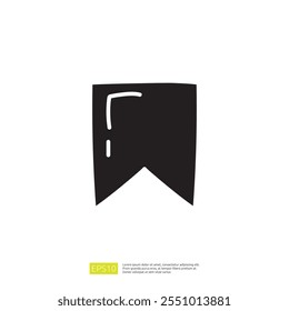 Un simple icono de marcador negro, que simboliza la lectura y la organización, a menudo utilizado en medios digitales o impresos para denotar una posición guardada en el texto.