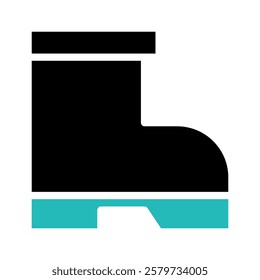 Simple Black Boot Icon with Cyan Sole on White Background