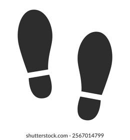 Simple black boots footprints silhouette. Shoe prints or human steps traces. Vector illustration isolated on white background.