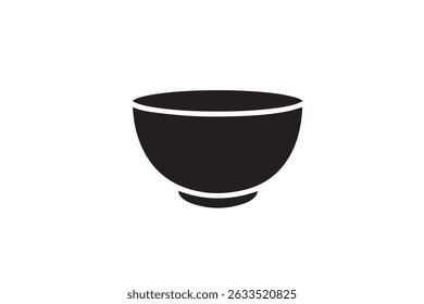 Simple black bowl vector icon featuring a clean, minimalist silhouette. Ideal for culinary, kitchenware, food service, restaurant, and dining-related designs. Perfect for use in menus.