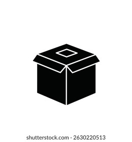 Simple black box illustration with open top and minimalist design elements on white background