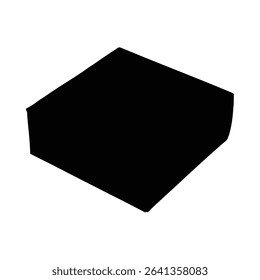 Simple black box silhouette on white background; minimalist graphic design element.