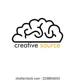 simple black brain vector with transparent backgroung