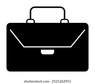 Simple black briefcase with white outlines. Ideal for business materials, office themes, professional presentations, career graphics, and work-related content. Minimalist vector design.