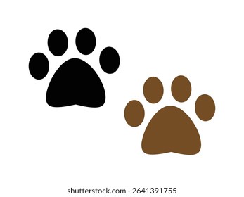 Simple black and brown paw prints animal tracks icons
