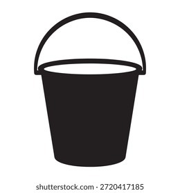 A simple, black bucket icon with a handle, depicted against a plain white background, symbolizing a container or a vessel.