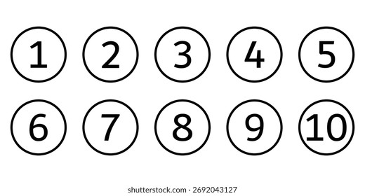 ícone de número de marcador preto simples definido de 1 a 10.