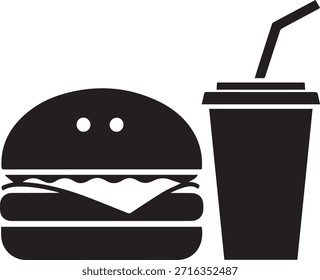 Einfache schwarze Burger und trinken mit Stroh
