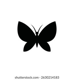 Simple black butterfly silhouette isolated on a white background suitable for design and logos