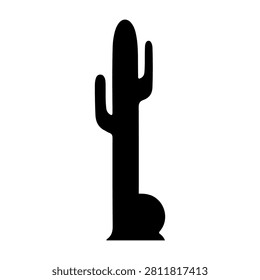 Simple black cactus silhouette representing desert flora, suitable for nature, environment, and botanical design projects.