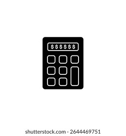 Simple black calculator icon, showing financial calculations.