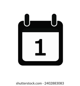 Icono simple de calendario negro con 1 fecha en fondo blanco. Ilustración vectorial.