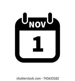 Simple black calendar icon with 1 november date on white