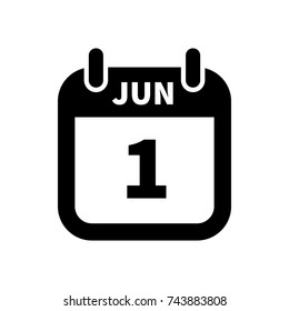 Simple black calendar icon with 1 june date on white