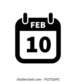 Simple black calendar icon with 10 february date on white