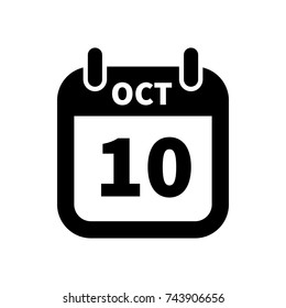 Simple black calendar icon with 10 october date on white