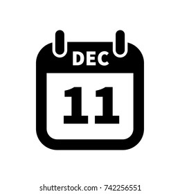 Simple black calendar icon with 11 december date on white
