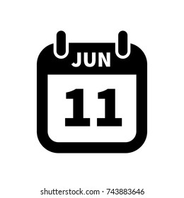 Simple black calendar icon with 11 june date on white