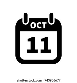 Simple black calendar icon with 11 october date on white