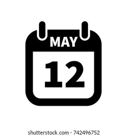 Simple black calendar icon with 12 may date on white
