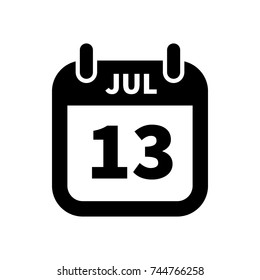 Simple black calendar icon with 13 july date isolated on white