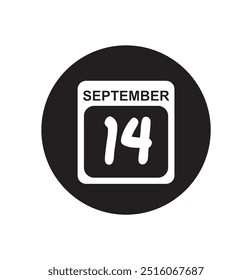 Simple black calendar icon with 14 september