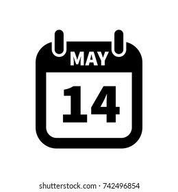 Simple black calendar icon with 14 may date on white