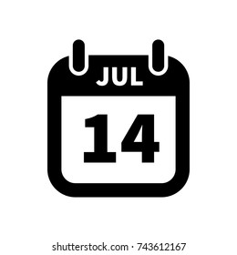 Simple black calendar icon with 14 july date on white