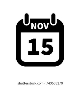 Simple black calendar icon with 15 november date on white