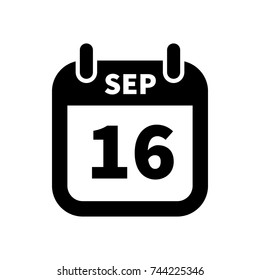 Simple black calendar icon with 16 september date on white