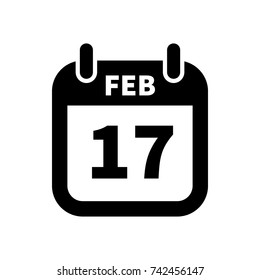 Simple black calendar icon with 17 february date on white
