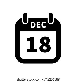 Simple black calendar icon with 18 december date on white