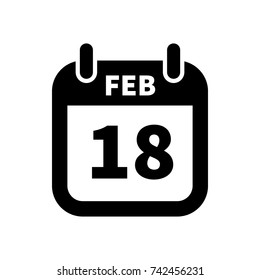 Simple black calendar icon with 18 february date on white