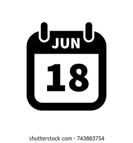 Simple black calendar icon with 18 june date on white