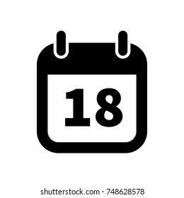 Simple black calendar icon with 18 date on white