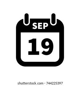 Simple black calendar icon with 19 september date on white
