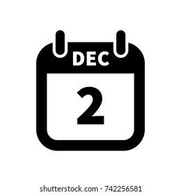 Simple black calendar icon with 2 december date on white