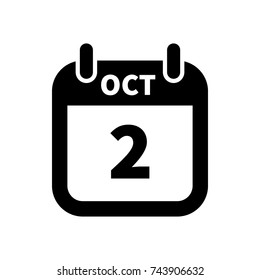 Simple black calendar icon with 2 october date on white