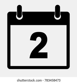 Simple black calendar icon with 2 date. Vector illustration