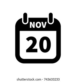 Simple black calendar icon with 20 november date on white