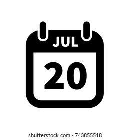 Simple black calendar icon with 20 july date on white