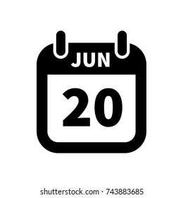Simple black calendar icon with 20 june date on white